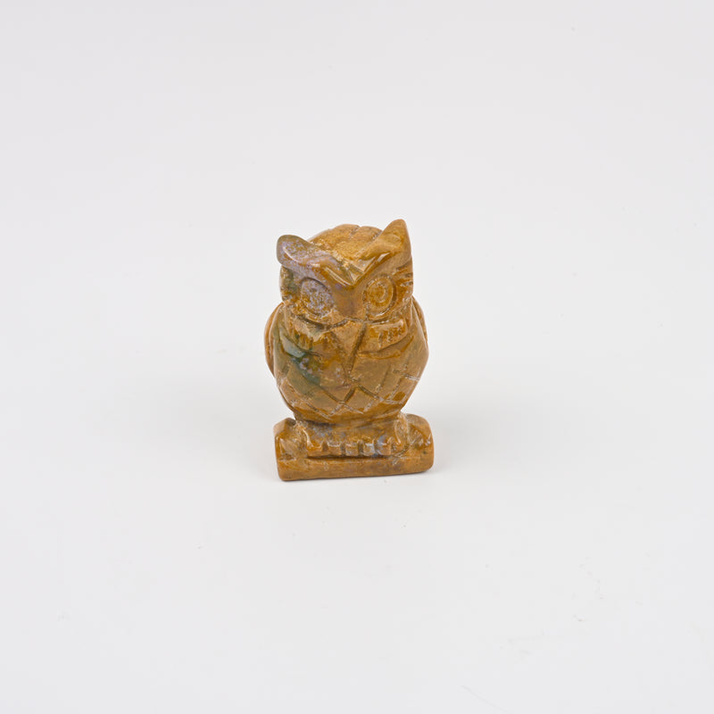 Handcraft Carved Natural Ocean Agate Owl Crystal Figurine, 1.5 inch, 2 inch Owl Gemstone