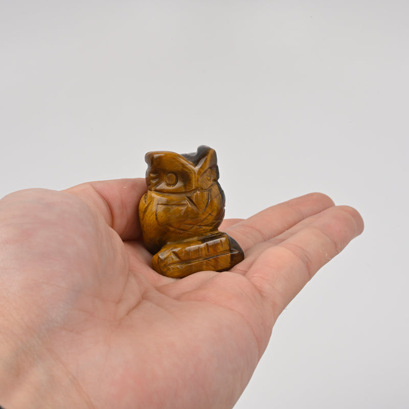 Handcraft Carved Natural Yellow Tiger Eye Owl Crystal Figurine, 1.5 inch, 2 inch Owl Gemstone