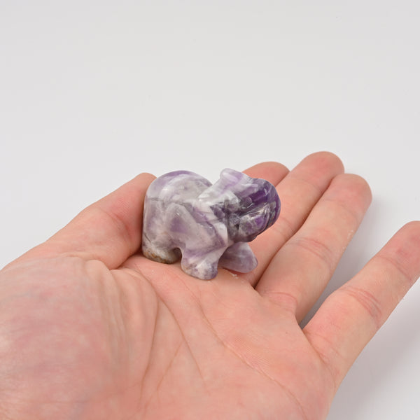 Carved Elephant Crystal Figurine, 1.5 inch, 2 inch Natural Amethyst Elephant Gemstone