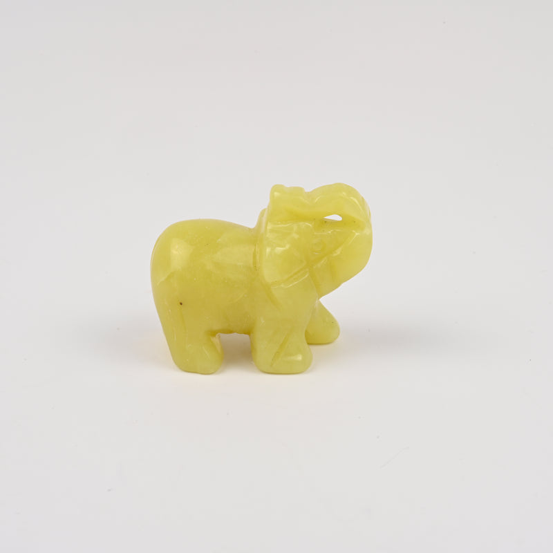 Carved Elephant Crystal Figurine, 1.5 inch, 2 inch Natural Lemon Jade Elephant Gemstone