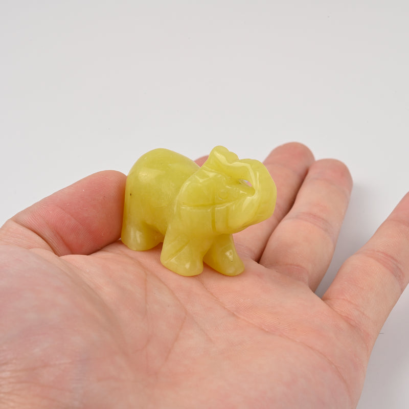 Carved Elephant Crystal Figurine, 1.5 inch, 2 inch Natural Lemon Jade Elephant Gemstone