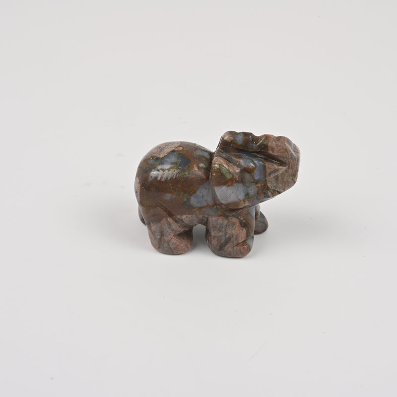 Carved Elephant Crystal Figurine, 1.5 inch, 2 inch Natural Llanite Blue Que Sera Elephant Gemstone