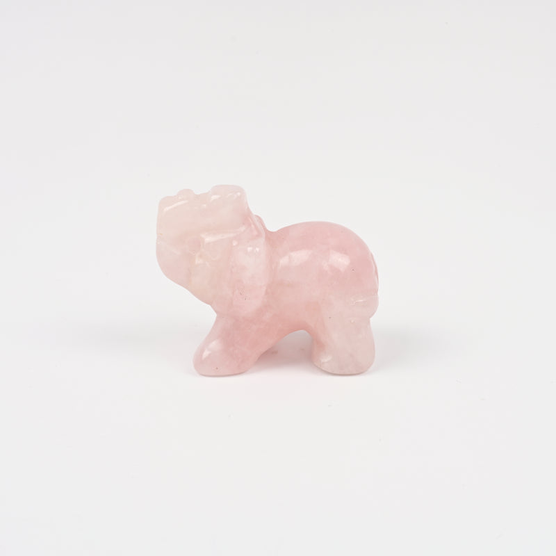 Carved Elephant Crystal Figurine, 1.5 inch, 2 inch Natural Rose Quartz Elephant Gemstone