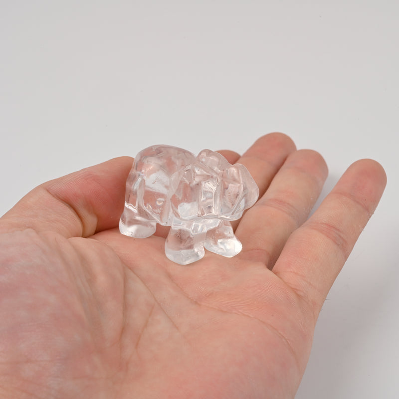 Carved Elephant Crystal Figurine, 1.5 inch, 2 inch White Cherry Quartz Elephant Gemstone