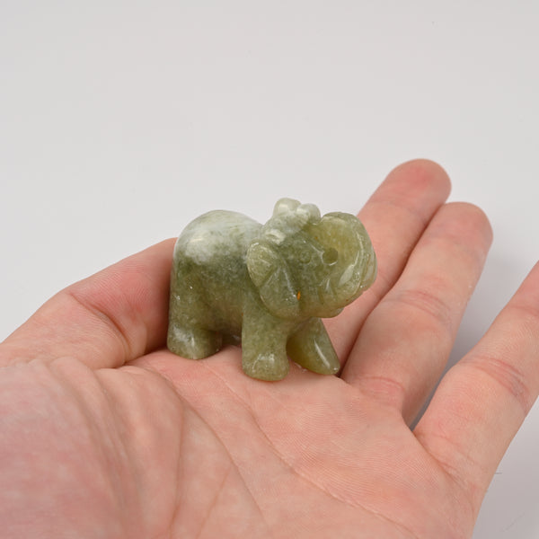 Carved Elephant Crystal Figurine, 1.5 inch, 2 inch Natural South Jade Elephant Gemstone