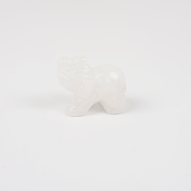 Carved Elephant Crystal Figurine, 1.5 inch, 2 inch Natural Clear Quartz Elephant Gemstone
