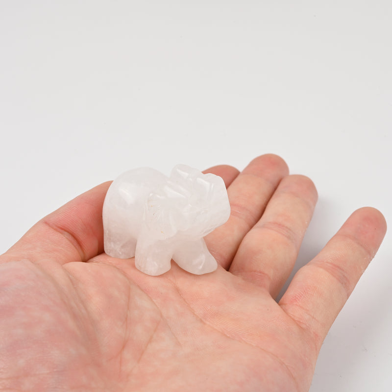 Carved Elephant Crystal Figurine, 1.5 inch, 2 inch Natural Clear Quartz Elephant Gemstone