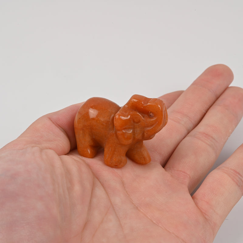 Carved Elephant Crystal Figurine, 1.5 inch, 2 inch Natural Red Aventurine Elephant Gemstone