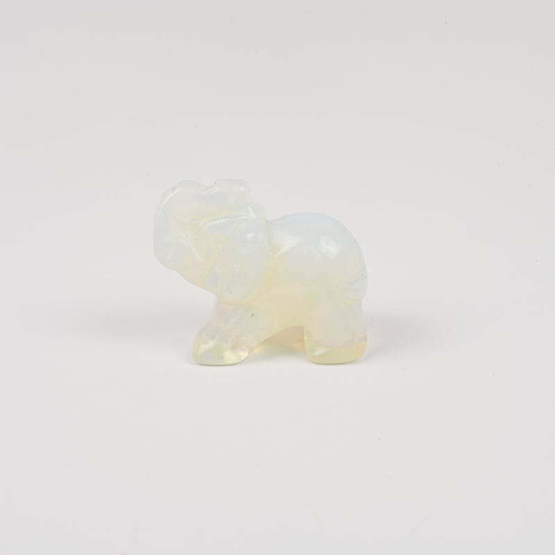 Carved Elephant Crystal Figurine, 2 inch Opalite Elephant Gemstone