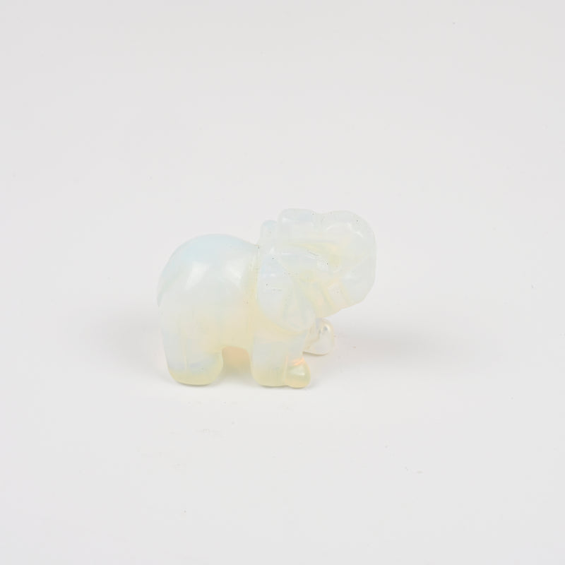 Carved Elephant Crystal Figurine, 2 inch Opalite Elephant Gemstone
