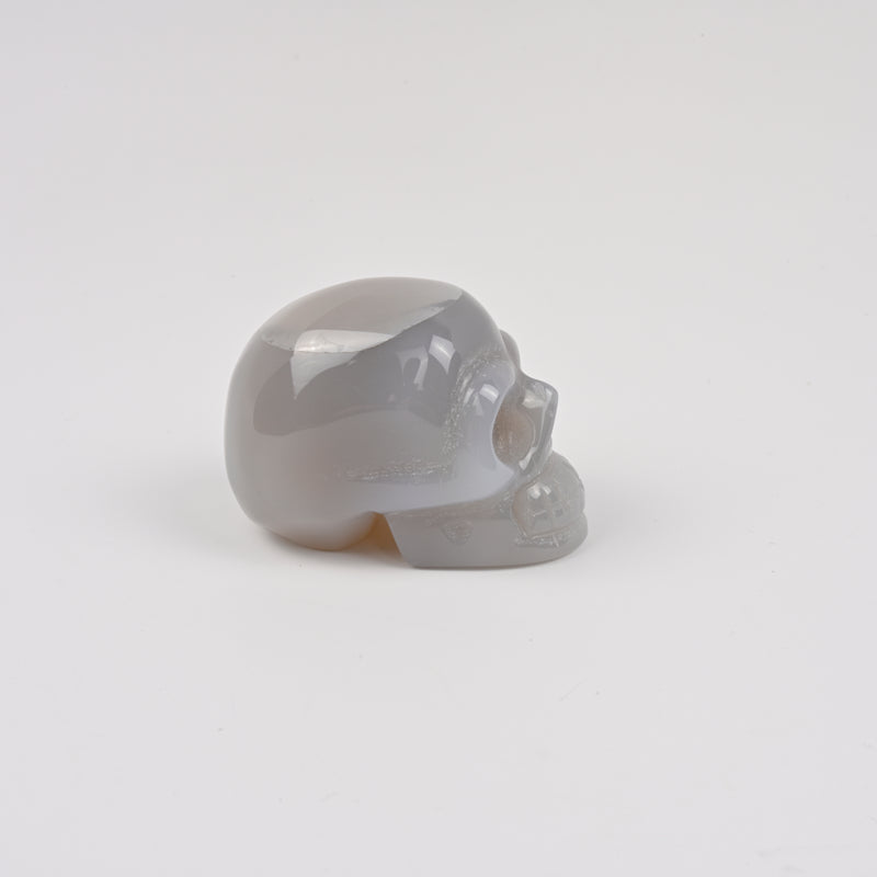 Carved Skull Crystal Figurine, 1.5 inch, 2 inch Natural Gray Agate Skull Gemstone