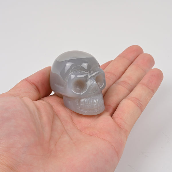 Carved Skull Crystal Figurine, 1.5 inch, 2 inch Natural Gray Agate Skull Gemstone
