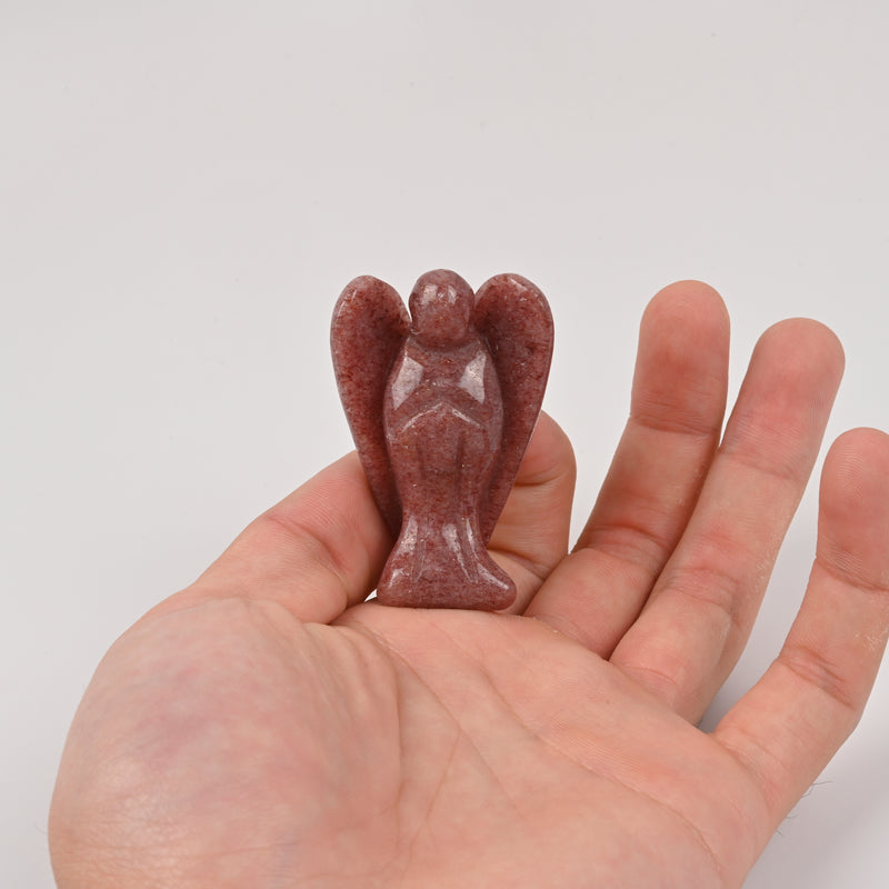 Handcraft Carved Strawberry Quartz Angel Crystal Figurine, 1.5 inch, 2 inch Angel Gemstone