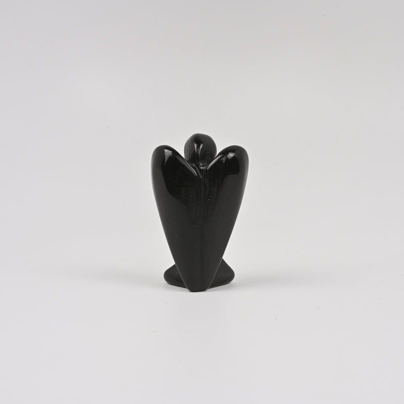 Handcraft Carved Black Obsidian Angel Crystal Figurine, 2 inch Angel Gemstone