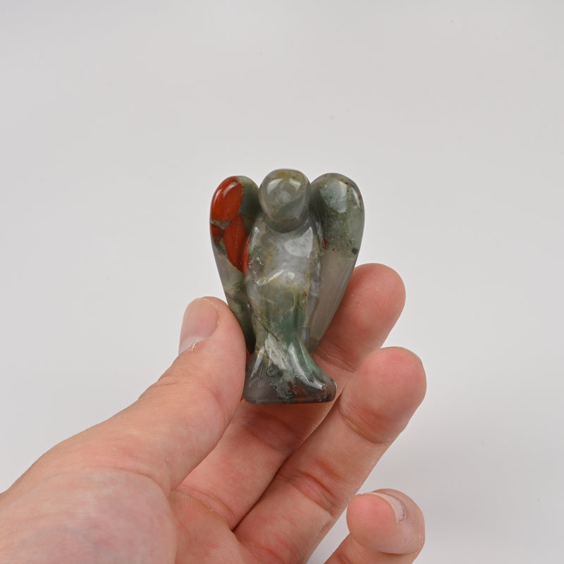 Handcraft Carved African Bloodstone Angel Crystal Figurine, 1.5 inch, 2 inch Angel Gemstone