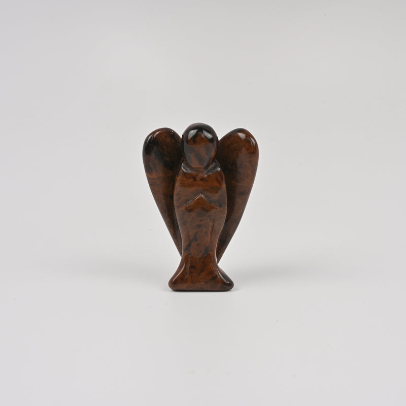 Handcraft Carved Mahogany Obsidian Angel Crystal Figurine, 1.5 inch, 2 inch Angel Gemstone