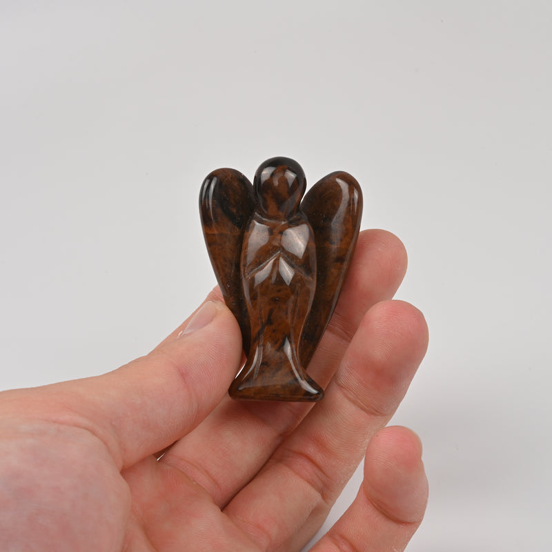 Handcraft Carved Mahogany Obsidian Angel Crystal Figurine, 1.5 inch, 2 inch Angel Gemstone
