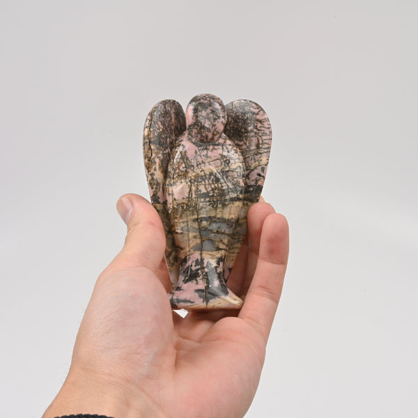 Handcraft Carved Rhodonite Angel Crystal Figurine, 4 inch Angel Gemstone