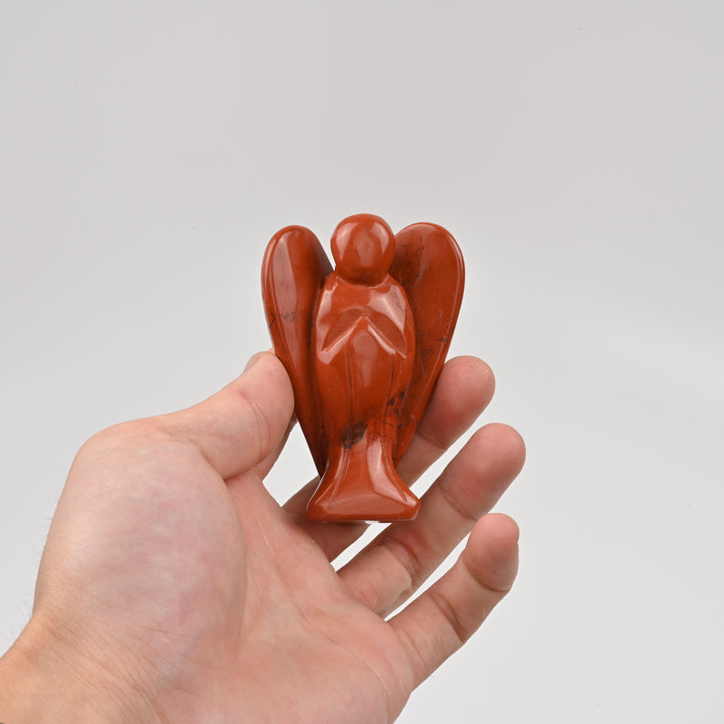 Handcraft Carved Red Jasper Angel Crystal Figurine, 3 inch Angel Gemstone