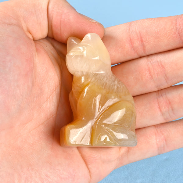 Carved Cat Crystal Figurine, 1.5 inch, 2 inch Natural Gray Agate Cat Gemstone