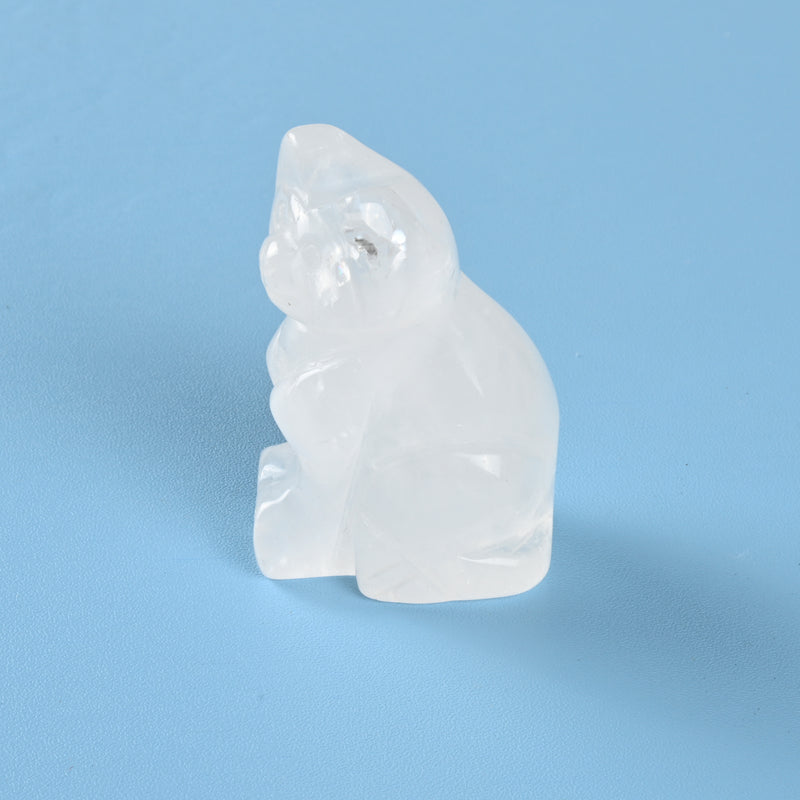 Carved Cat Crystal Figurine, 1.5 inch, 2 inch Natural Clear Quartz Cat Gemstone