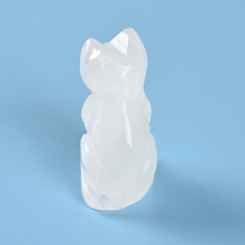 Carved Cat Crystal Figurine, 1.5 inch, 2 inch Natural Clear Quartz Cat Gemstone