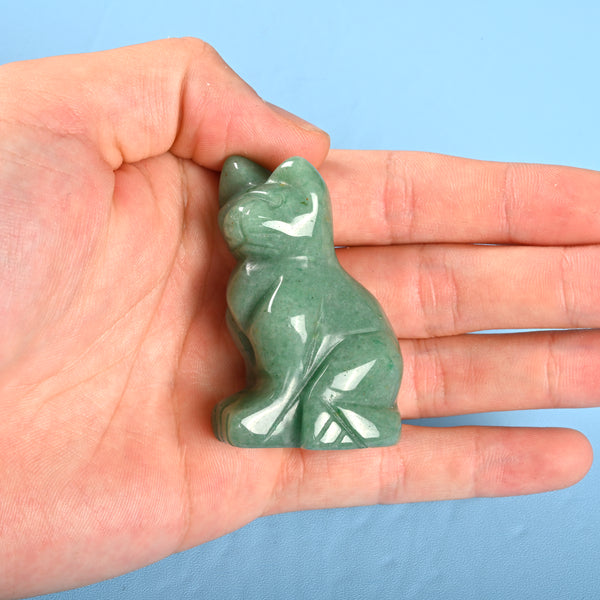Carved Cat Crystal Figurine, 1.5 inch, 2 inch Natural Green Aventurine Cat Gemstone