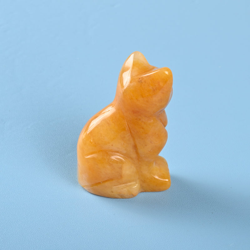 Carved Cat Crystal Figurine, 1.5 inch, 2 inch Natural Yellow Jade Cat Gemstone