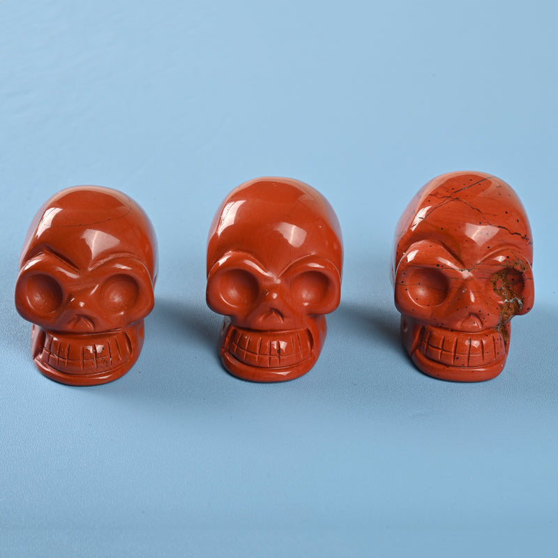 Carved Skull Crystal Figurine, 1.5 inch, 2 inch Natural Red Jasper Skull Gemstone