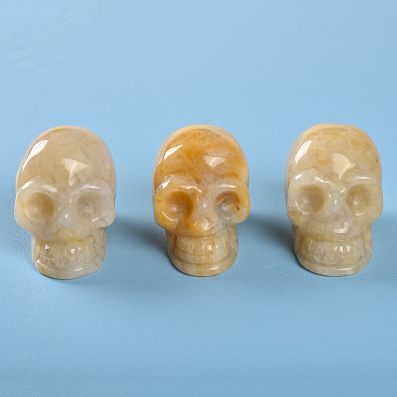 Carved Skull Crystal Figurine, 2 inch Natural Yellow Jade Skull Gemstone
