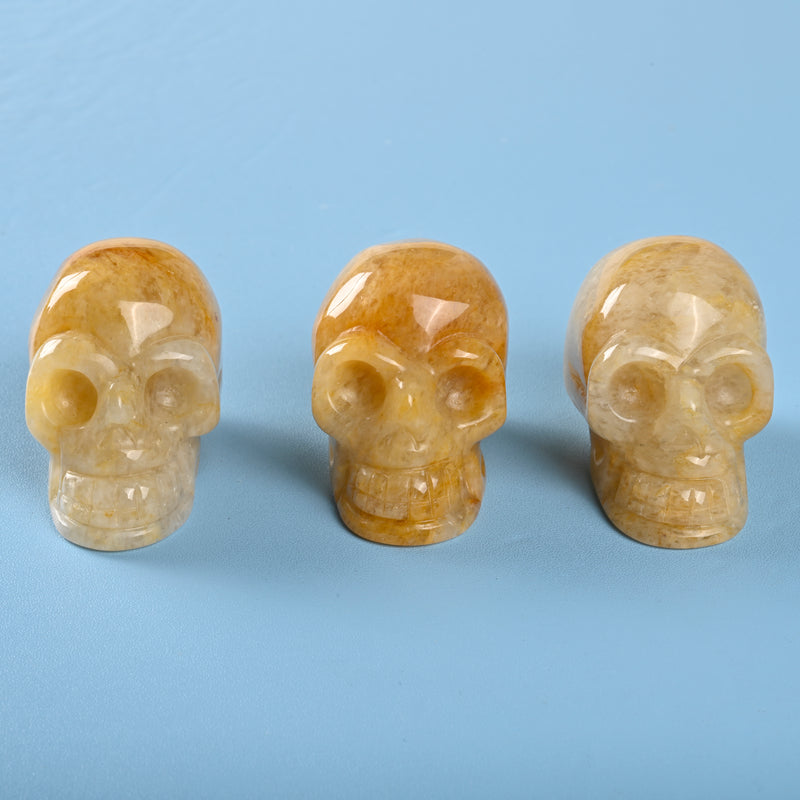 Carved Skull Crystal Figurine, 2 inch Natural Yellow Jade Skull Gemstone