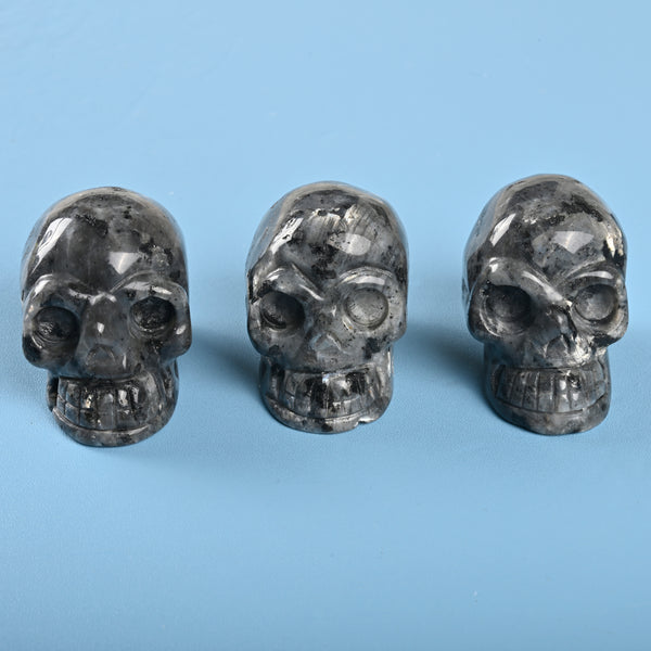 Carved Skull Crystal Figurine, 1.5 inch, 2 inch Natural Larvikite Labradorite Skull Gemstone