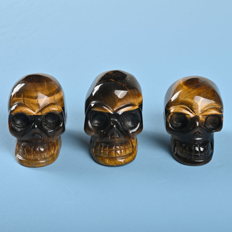 Carved Skull Crystal Figurine, 1.5 inch, 2 inch Natural Yellow Tiger Eye Skull Gemstone