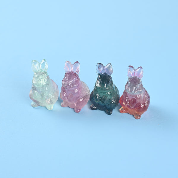 Carved Rabbit Crystal Figurine, 1.5 inch Natural Fluorite Rabbit Gemstone, Bunny