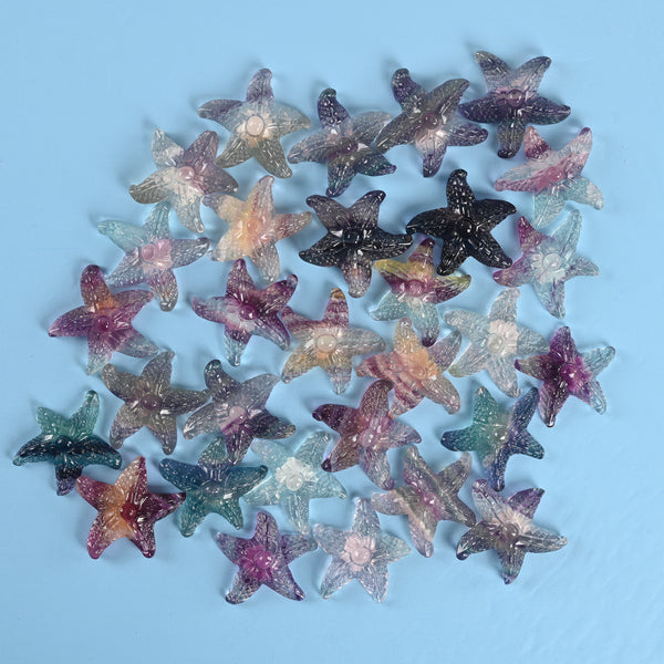 Carved Starfish Crystal Figurine, 1.5 inch Natural Fluorite Starfish Gemstone, Seastar