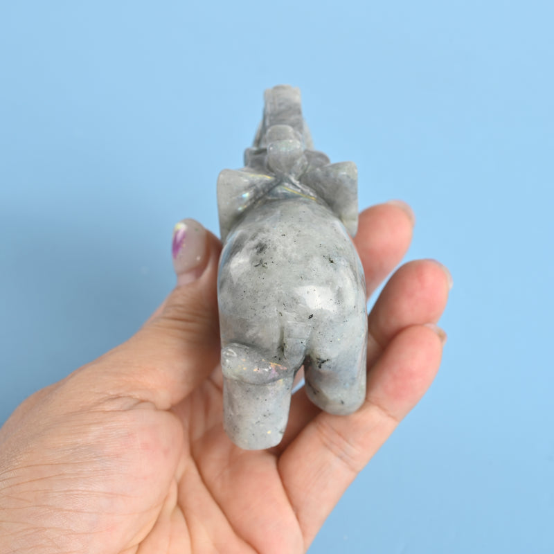 Carved Elephant Crystal Figurine, 3 inch Natural White Labradorite Elephant Gemstone
