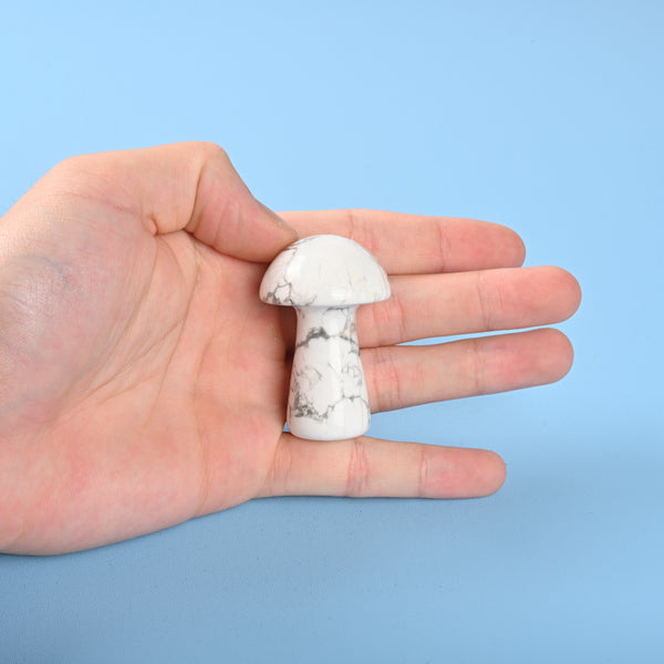 Carved Mushroom Crystal Figurine, 2 inch Natural Howlite Mushroom Gemstone