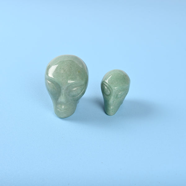Carved Alien Head Crystal Figurine, 1.5 inch, 2 inch Natural Green Aventurine Alien Gemstone