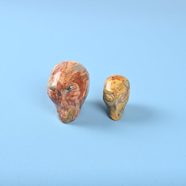 Carved Alien Head Crystal Figurine, 1.5 inch, 2 inch Natural Crazy Agate Alien Gemstone