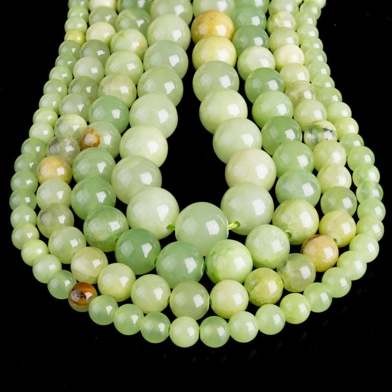 Green Flower Jade Smooth Round Loose Beads 4mm-12mm - 15.5" Strand