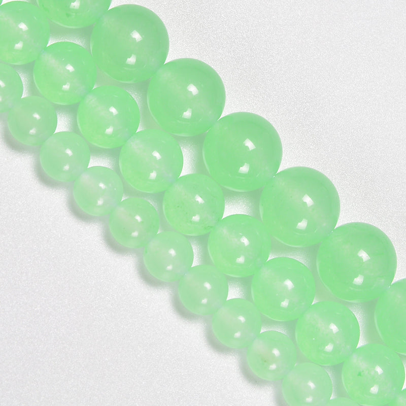Light Green Dyed Jade Smooth Round Loose Beads 4mm-12mm - 15.5" Strand