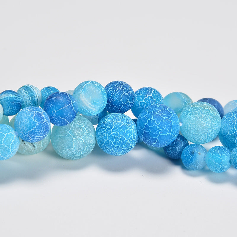 Aqua Frost Fire Agate / Blue Frost Agate Matte Round Loose Beads 4mm-12mm - 15.5" Strand
