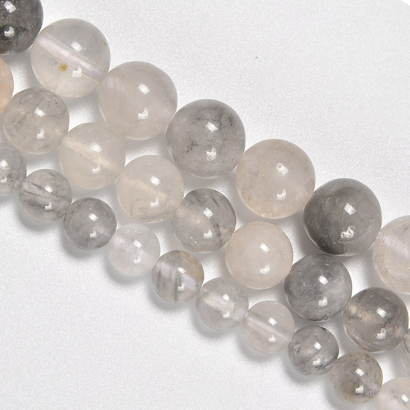 Cloudy Gray Quartz Smooth Round Loose Beads 4mm-10mm - 15.5" Strand