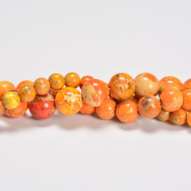 Orange Sediment Jasper Smooth Round Loose Beads 4mm-12mm - 15.5" Strand
