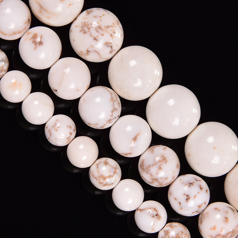 Chinese White Turquoise Smooth Round Loose Beads 4mm-12mm - 15.5" Strand