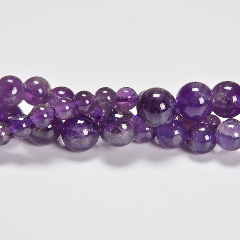 Amethyst Smooth Round Loose Beads 4mm-12mm - 15.5" Strand