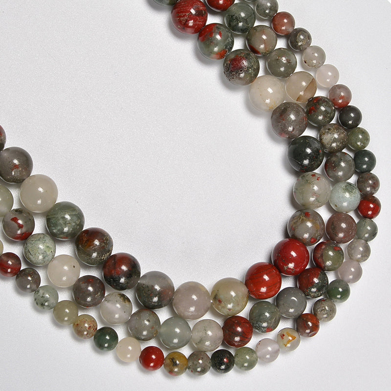 African Blood Jasper / African Bloodstone Smooth Round Loose Beads 4mm-12mm - 15.5" Strand