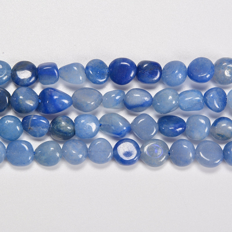 Blue Aventurine Smooth Pebble Nugget Loose Beads 6-8mm, 8-12mm - 15" Strand