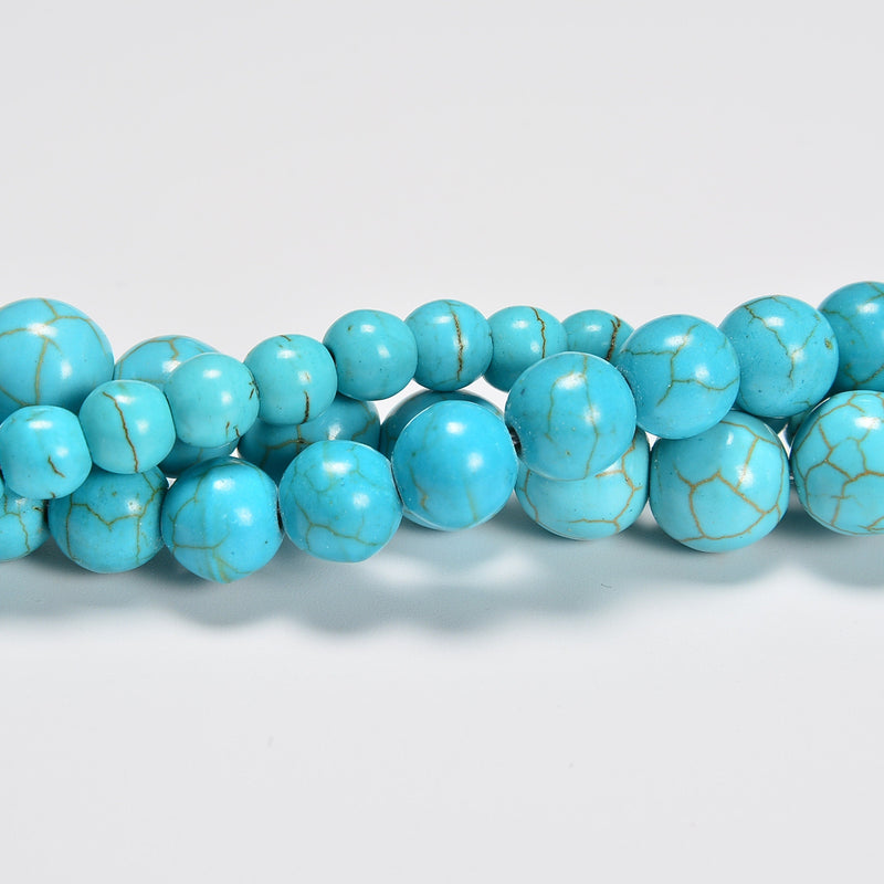 Blue Green Howlite Turquoise Smooth Round Loose Beads 4mm-10mm - 15.5" Strand