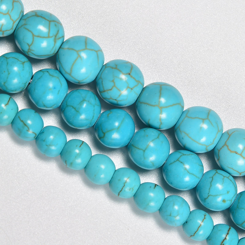 Blue Green Howlite Turquoise Smooth Round Loose Beads 4mm-10mm - 15.5" Strand